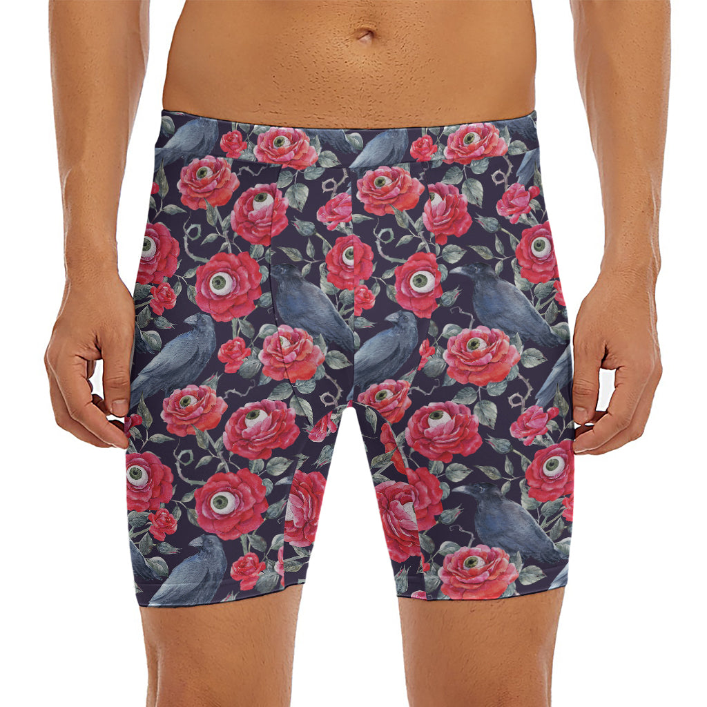 Eyeball Rose Pattern Print Men's Long Boxer Briefs