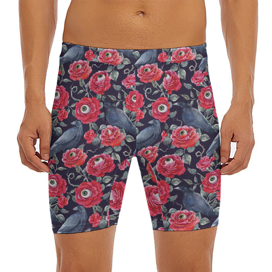 Eyeball Rose Pattern Print Men's Long Boxer Briefs