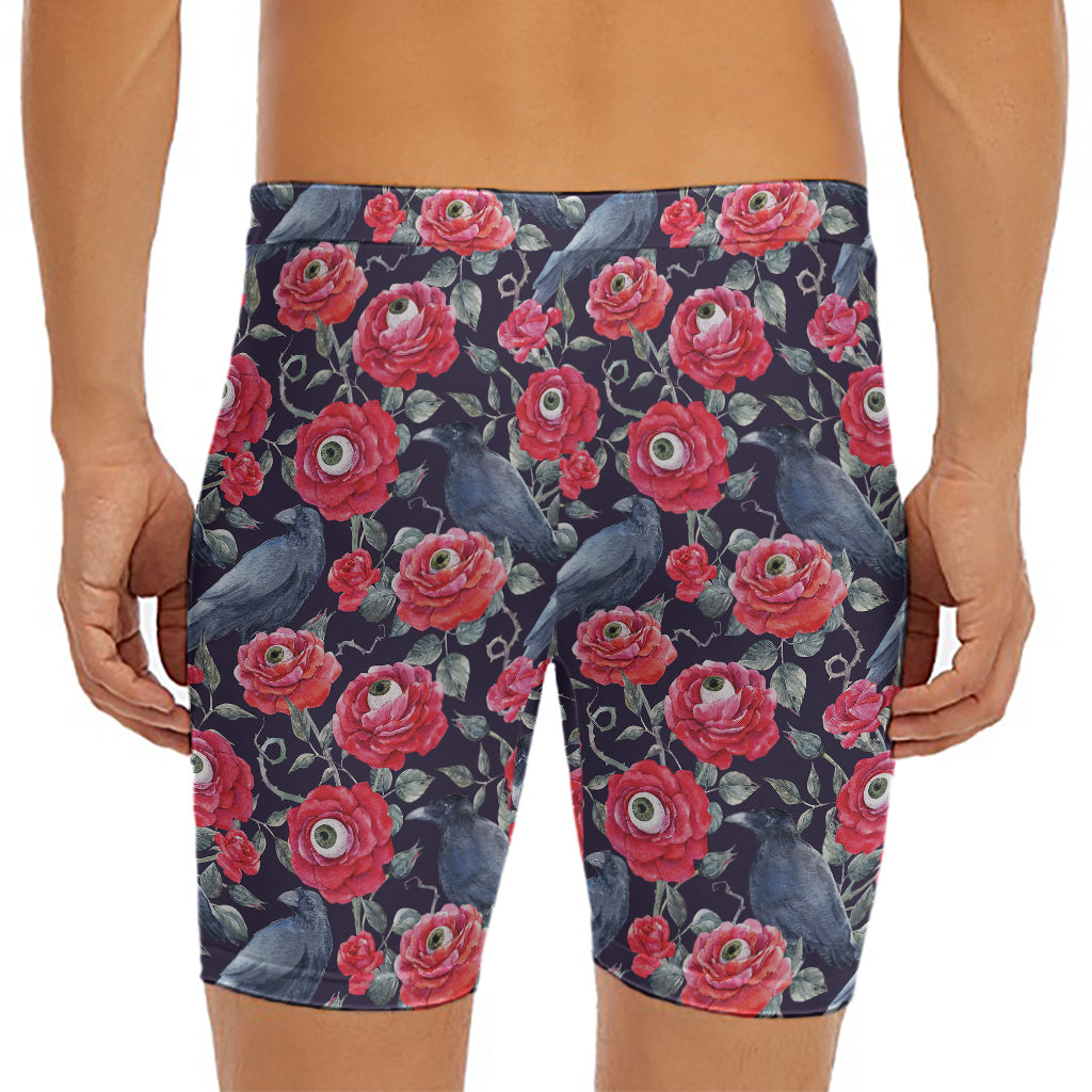 Eyeball Rose Pattern Print Men's Long Boxer Briefs