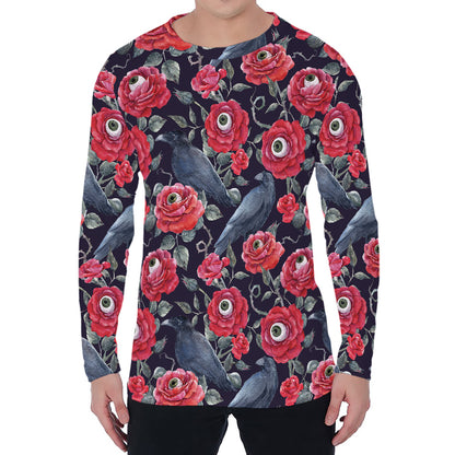Eyeball Rose Pattern Print Men's Long Sleeve T-Shirt