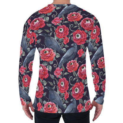 Eyeball Rose Pattern Print Men's Long Sleeve T-Shirt