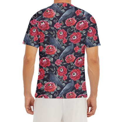 Eyeball Rose Pattern Print Men's Short Sleeve Rash Guard