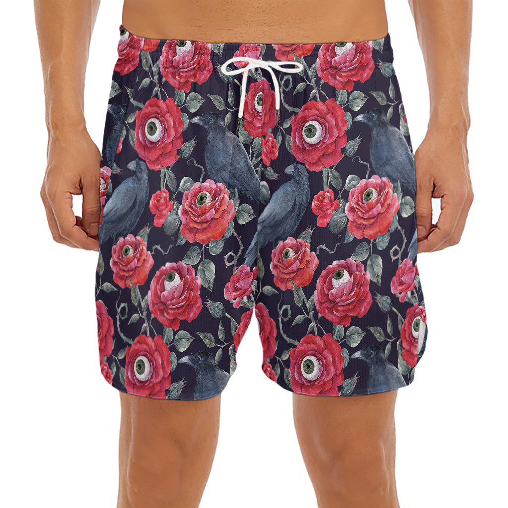 Eyeball Rose Pattern Print Men's Split Running Shorts