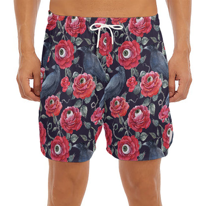 Eyeball Rose Pattern Print Men's Split Running Shorts
