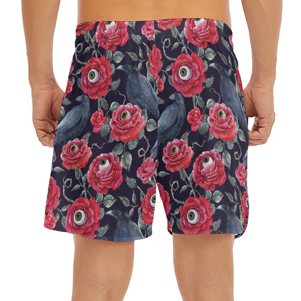 Eyeball Rose Pattern Print Men's Split Running Shorts