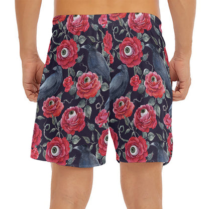 Eyeball Rose Pattern Print Men's Split Running Shorts