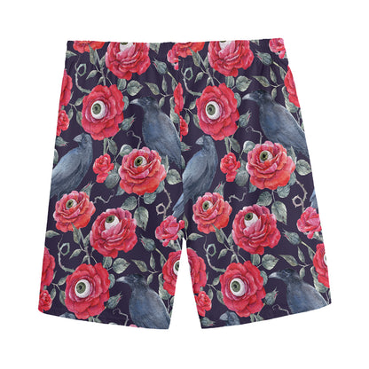 Eyeball Rose Pattern Print Men's Sports Shorts