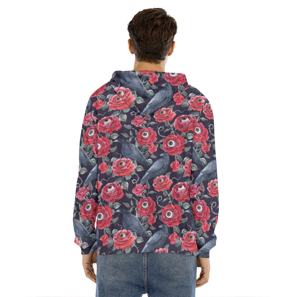 Eyeball Rose Pattern Print Men's Velvet Pullover Hoodie