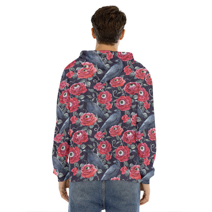Eyeball Rose Pattern Print Men's Velvet Pullover Hoodie
