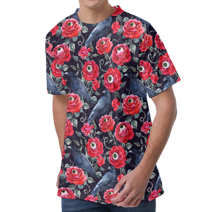 Eyeball Rose Pattern Print Men's Velvet T-Shirt