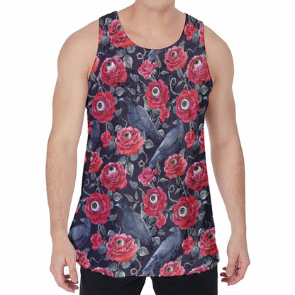 Eyeball Rose Pattern Print Men's Velvet Tank Top