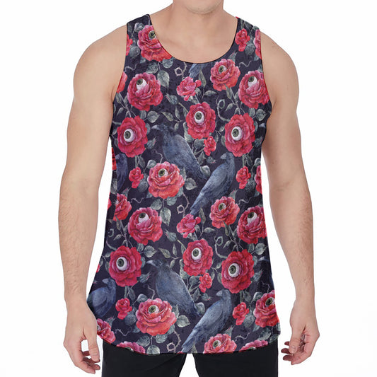Eyeball Rose Pattern Print Men's Velvet Tank Top