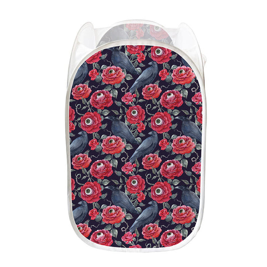 Eyeball Rose Pattern Print Mesh Laundry Hamper