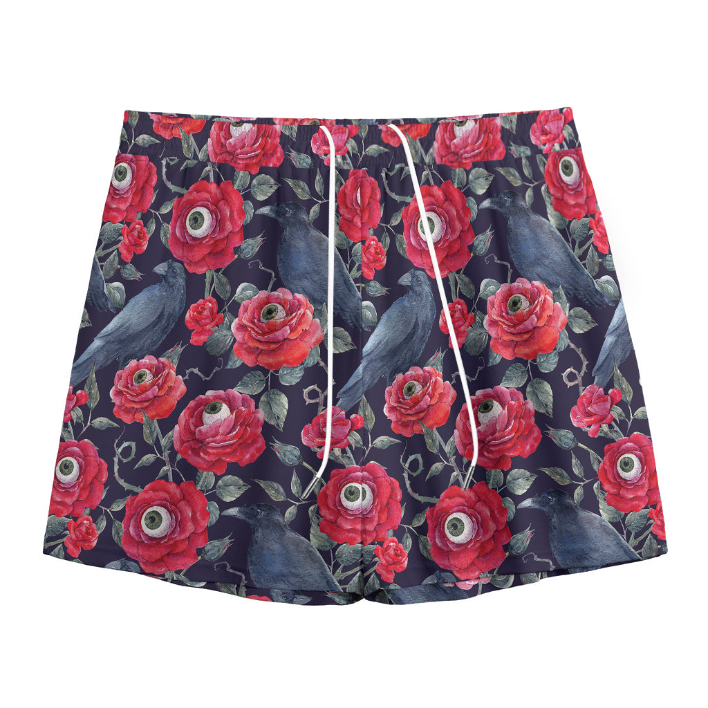 Eyeball Rose Pattern Print Mesh Shorts