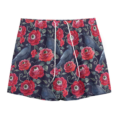 Eyeball Rose Pattern Print Mesh Shorts
