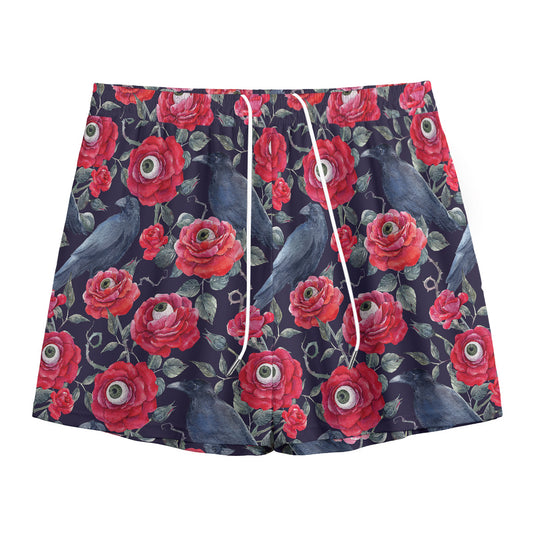 Eyeball Rose Pattern Print Mesh Shorts