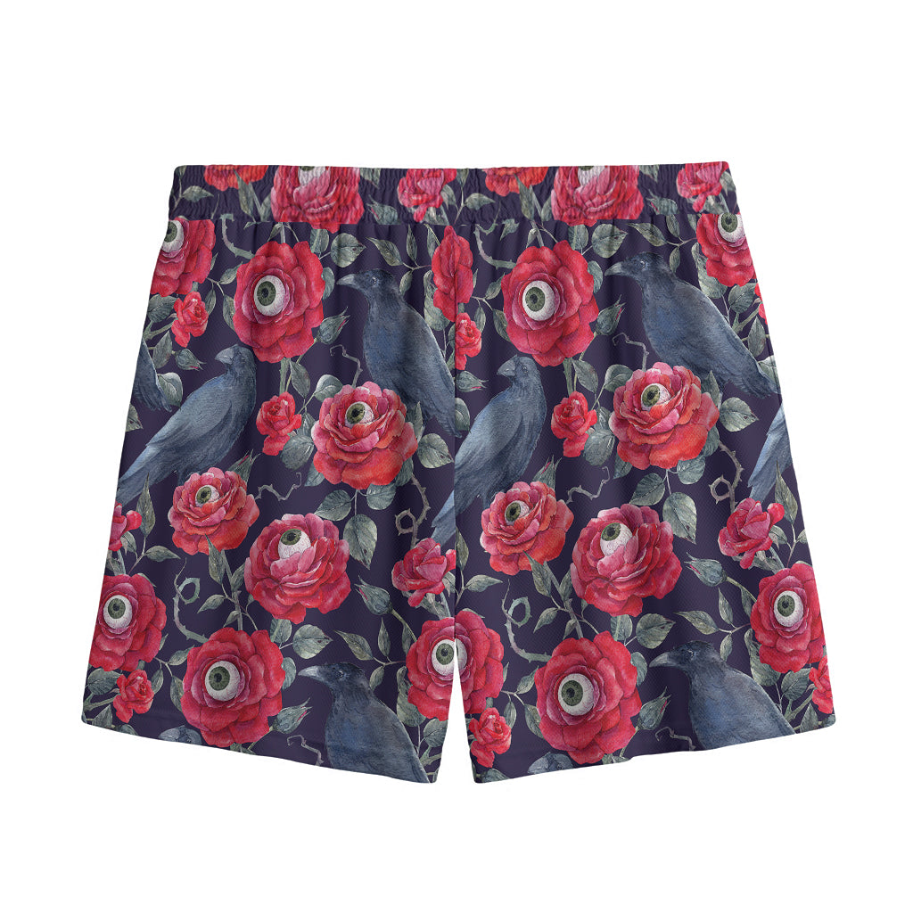 Eyeball Rose Pattern Print Mesh Shorts
