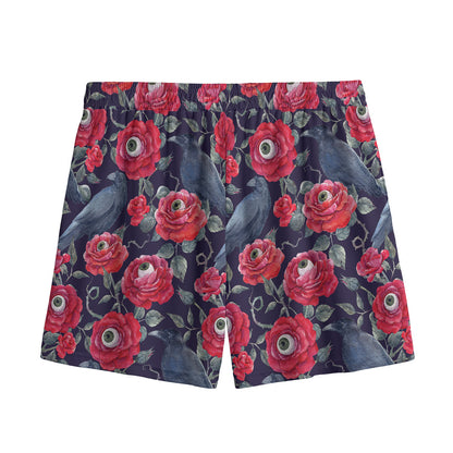 Eyeball Rose Pattern Print Mesh Shorts