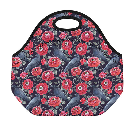 Eyeball Rose Pattern Print Neoprene Lunch Bag
