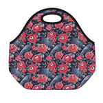 Eyeball Rose Pattern Print Neoprene Lunch Bag