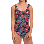Eyeball Rose Pattern Print One Piece Swimsuit