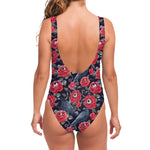 Eyeball Rose Pattern Print One Piece Swimsuit