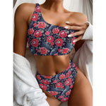 Eyeball Rose Pattern Print One Shoulder Bikini Top