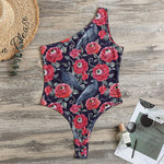 Eyeball Rose Pattern Print One Shoulder Bodysuit