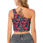 Eyeball Rose Pattern Print One Shoulder Crop Top