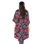 Eyeball Rose Pattern Print Open Front Beach Cover Up
