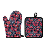 Eyeball Rose Pattern Print Oven Mitt And Pot Holder Set
