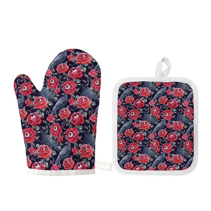 Eyeball Rose Pattern Print Oven Mitt And Pot Holder Set
