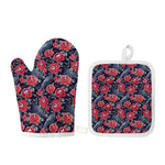 Eyeball Rose Pattern Print Oven Mitt And Pot Holder Set