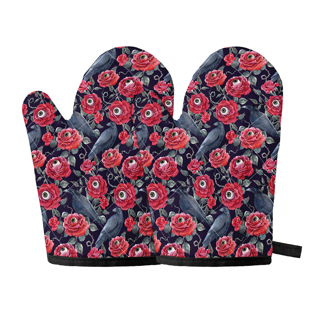 Eyeball Rose Pattern Print Oven Mitts