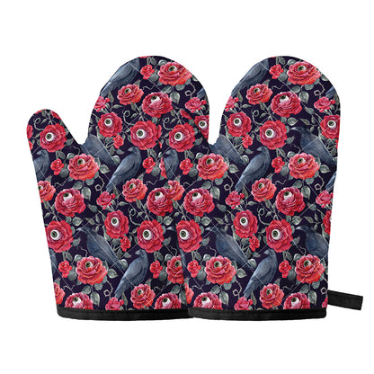 Eyeball Rose Pattern Print Oven Mitts