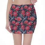 Eyeball Rose Pattern Print Pencil Mini Skirt