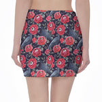 Eyeball Rose Pattern Print Pencil Mini Skirt