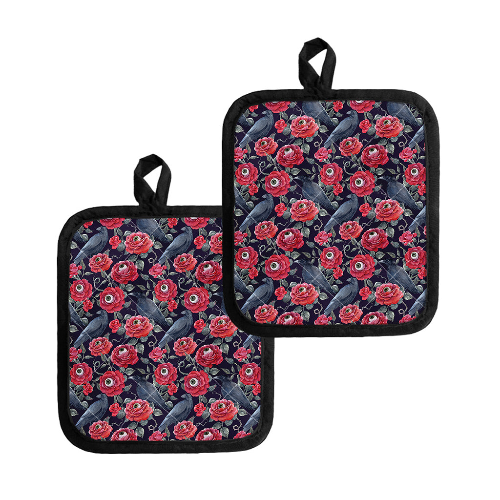Eyeball Rose Pattern Print Pot Holders