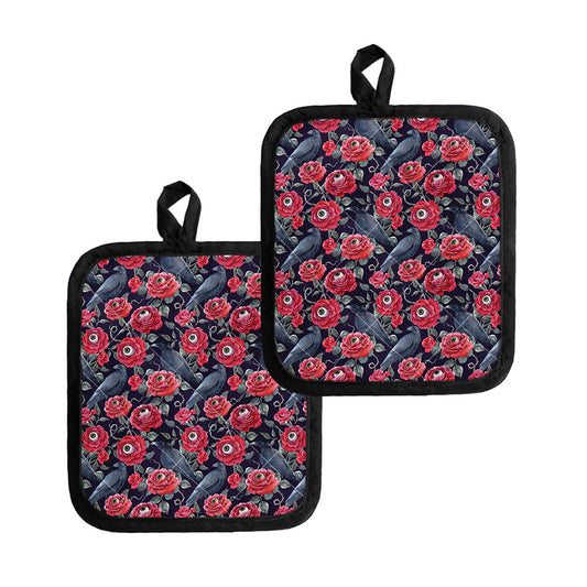 Eyeball Rose Pattern Print Pot Holders