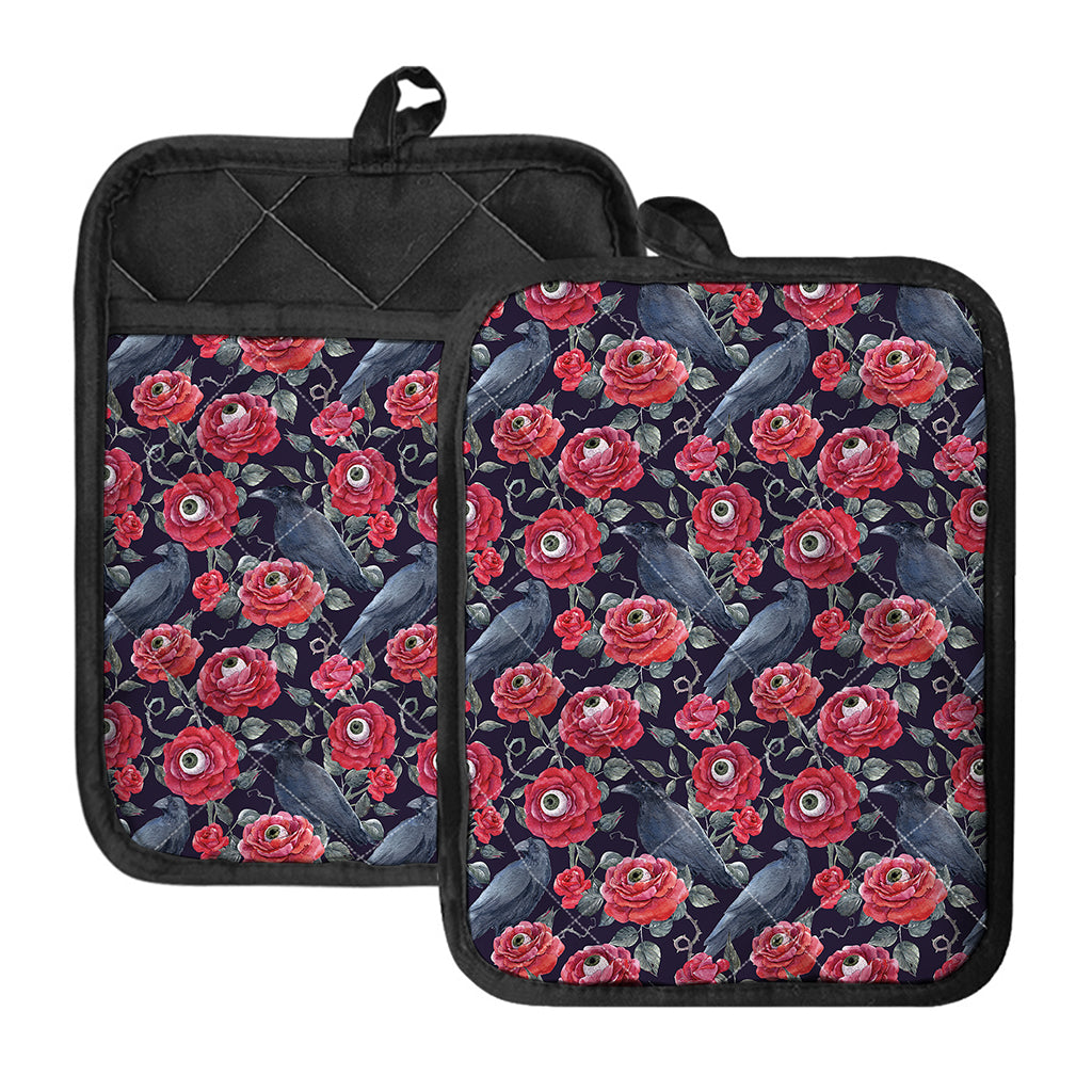 Eyeball Rose Pattern Print Pot Holders With Pocket