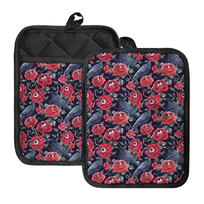 Eyeball Rose Pattern Print Pot Holders With Pocket