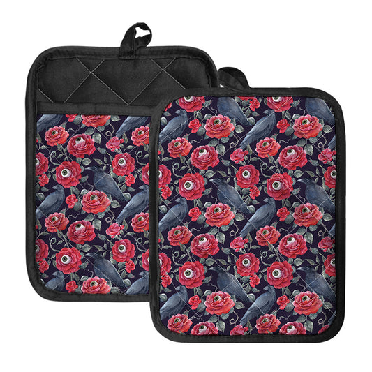Eyeball Rose Pattern Print Pot Holders With Pocket