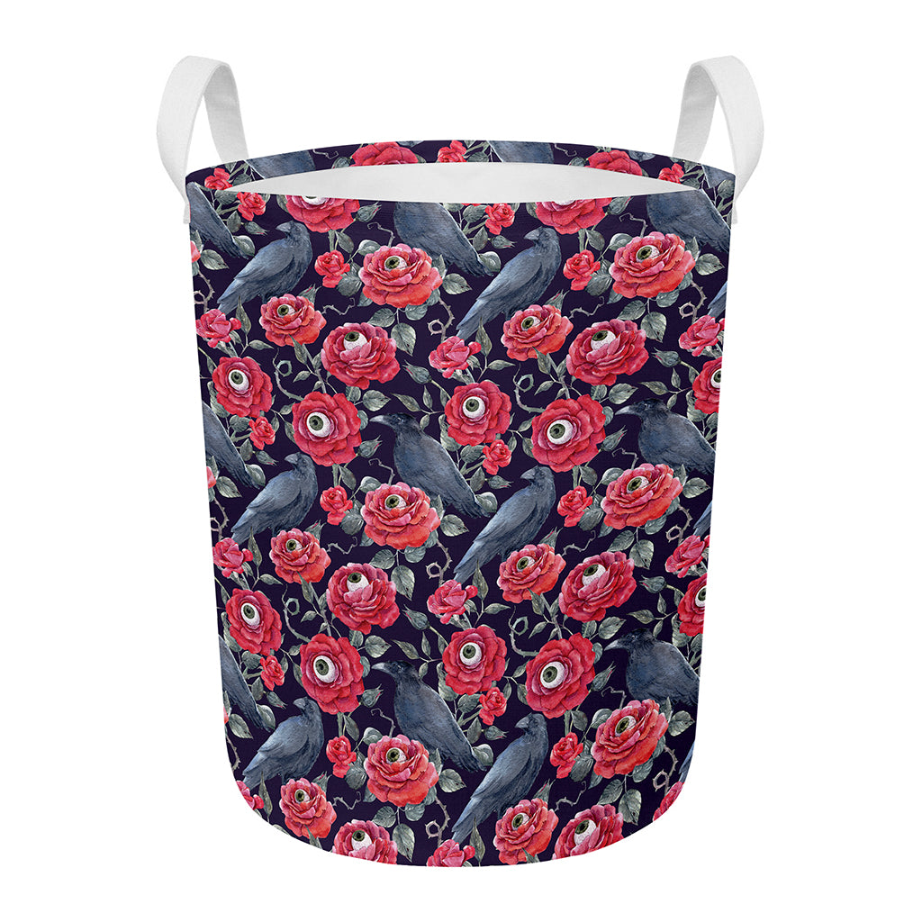 Eyeball Rose Pattern Print Round Laundry Basket