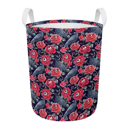 Eyeball Rose Pattern Print Round Laundry Basket
