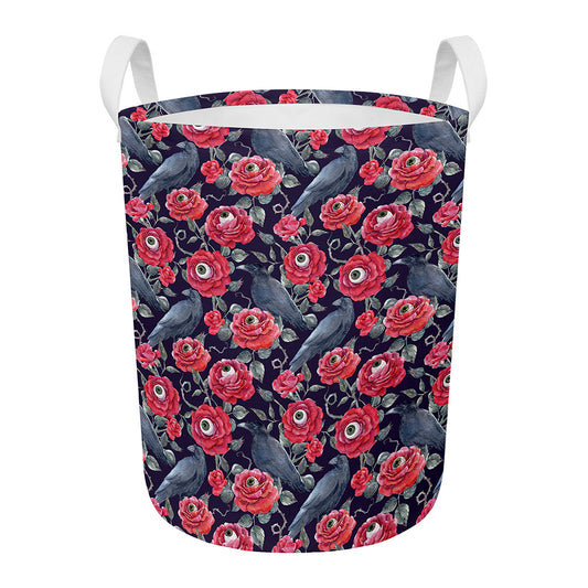 Eyeball Rose Pattern Print Round Laundry Basket