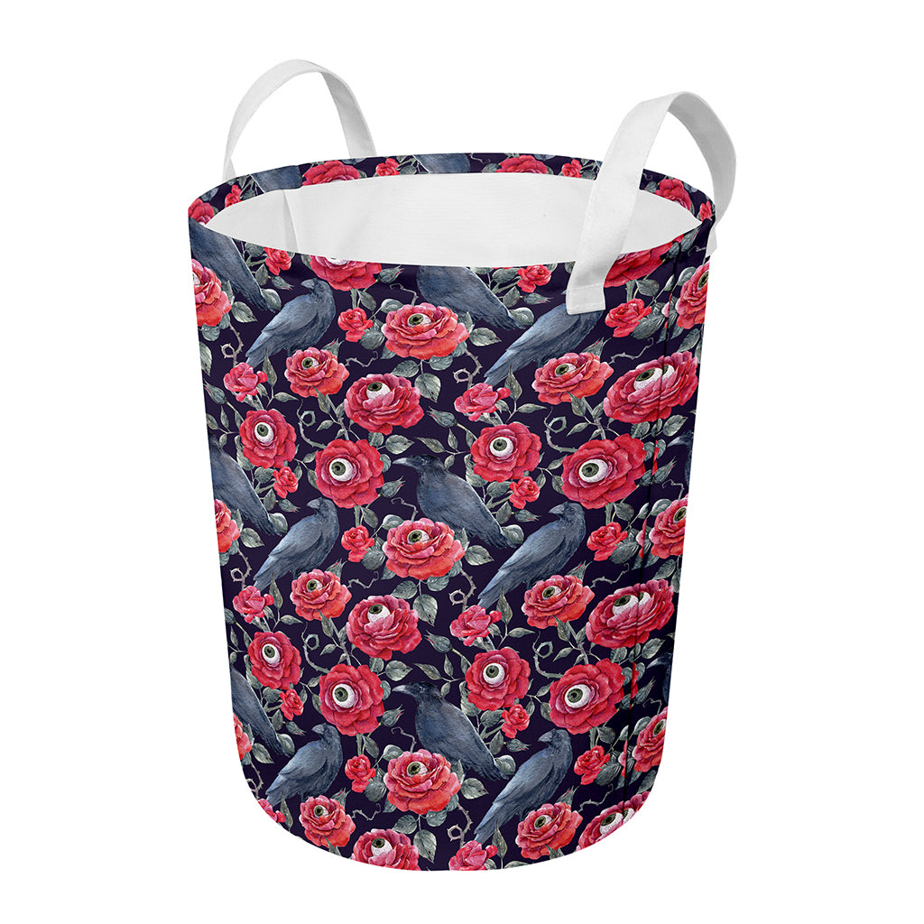 Eyeball Rose Pattern Print Round Laundry Basket