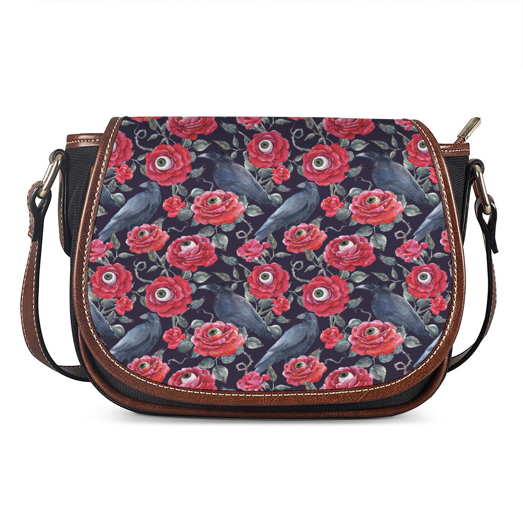 Eyeball Rose Pattern Print Saddle Bag