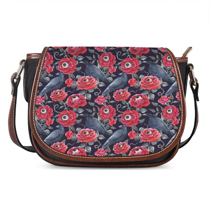 Eyeball Rose Pattern Print Saddle Bag