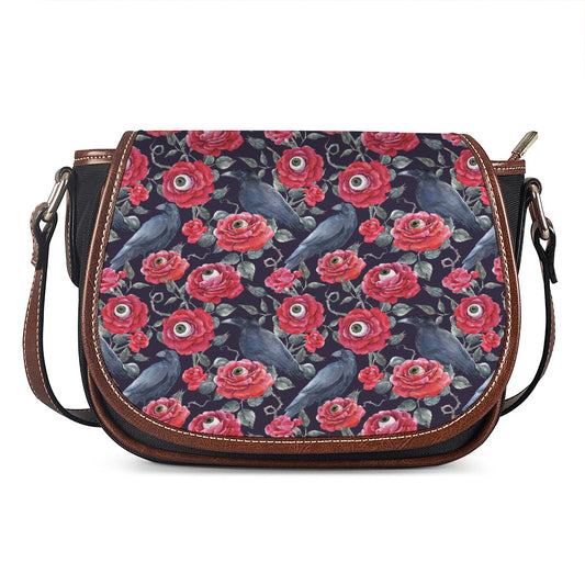 Eyeball Rose Pattern Print Saddle Bag