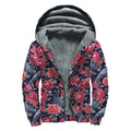 Eyeball Rose Pattern Print Sherpa Lined Zip Up Hoodie